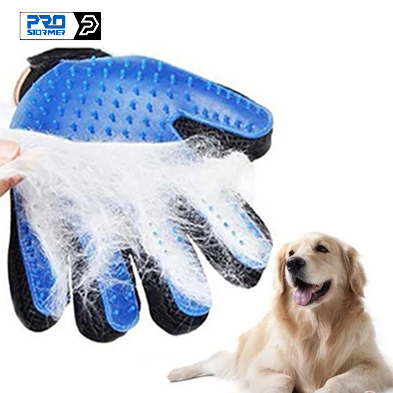 Sarung tangan perawatan hewan peliharaan anjing sisir sikat kucing silikon sarung tangan rambut Deshedding perlengkapan pembersih mandi anjing sisir hewan oleh PROSTORMER