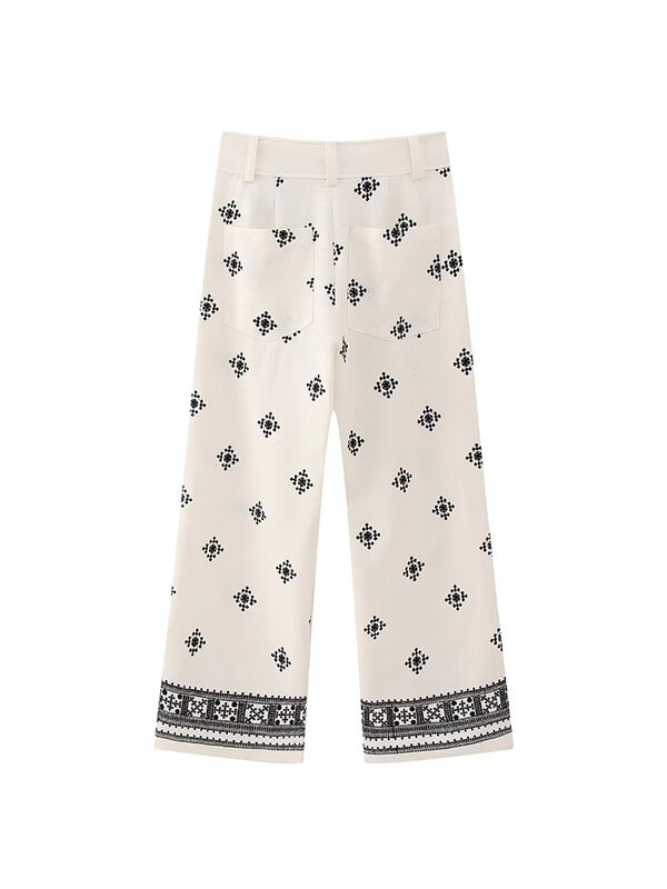 Pantalones holgados de lino para mujer, calzas informales con bordado suave, Estilo Vintage bohemio, moda de verano, 2023