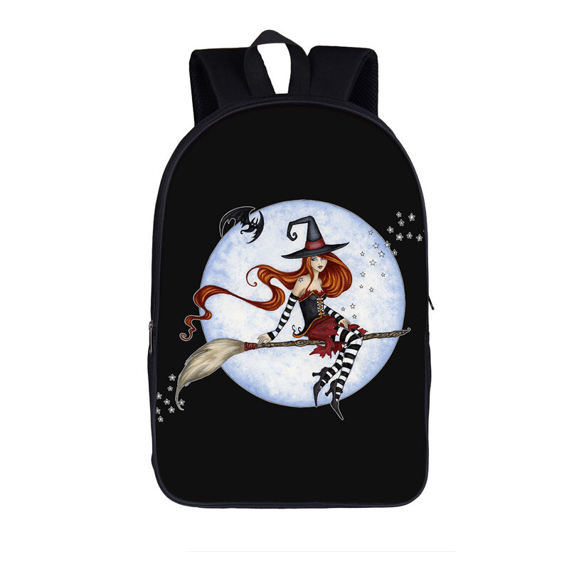 Mysterious Witch Black Cat Printed Backpack Children School Bags Teenager Storage Backpack Women Men Casual Travel Rucksacks