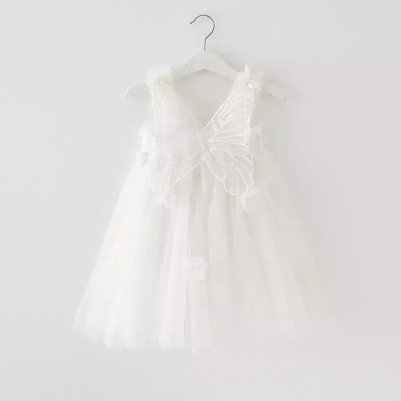 Baby Girl's Butterfly Bordado Suspenders Dress, Pequeno Floral, Sweet Cute Princess Dresses, 1St Birthday Skirt Gift, Moda