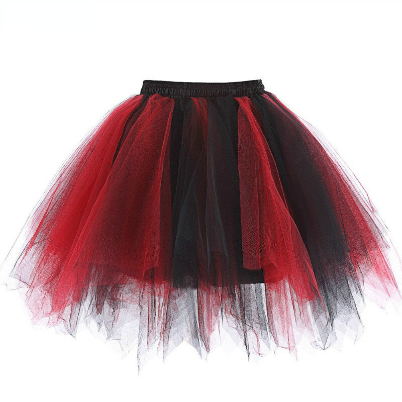 Tiulowe krótkie halki ślubne na wesele podkoszulek krynolinowa halka suknia balowa z krynoliną Rockabilly Tutu spódnica czerwony czarny