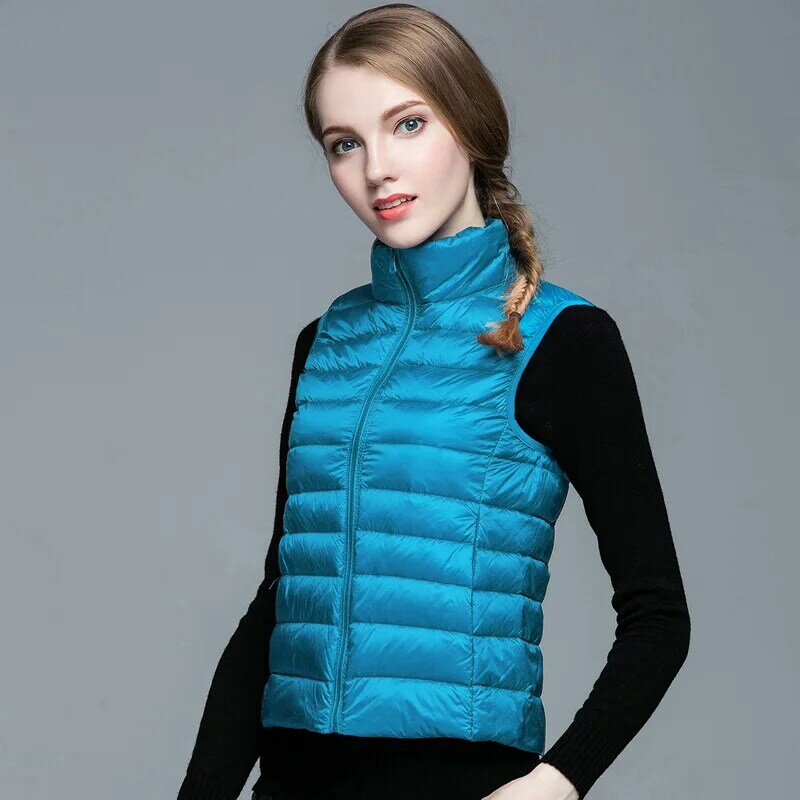 Chaleco de plumón corto sin mangas para mujer, chaqueta cálida, chaleco ligero clásico, Multicolor, moda, invierno, 2023