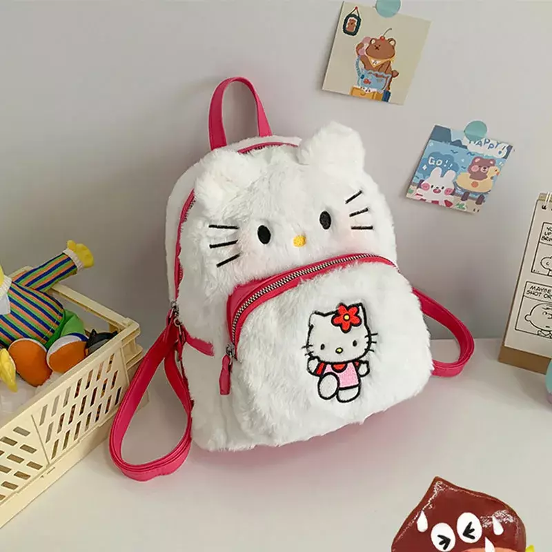 Модный милый пушистый рюкзак Hello Kitty с мультяшным принтом, Детская мини-сумка для хранения, новый милый рюкзак на одно плечо для девочек