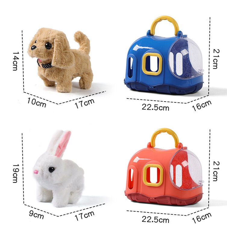 Children Pretend Play Pet Care Set Simulation Electric Plush Stuffed Dog Cat Rabbit Toy Walking Barking Education Toys for Girls