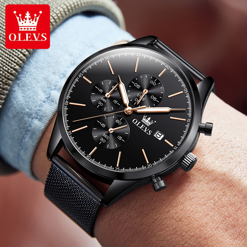 OLevs นาฬิกาควอทซ์สำหรับผู้ชาย, นาฬิกาแฟชั่นใหม่เอี่ยมสแตนเลสกันน้ำวันที่นาฬิกาหรู relogio masculino