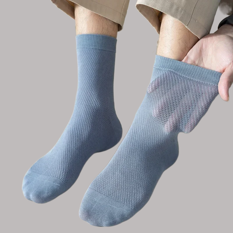ถุงเท้าแฟชั่นผู้ชาย3/5คู่ถุงเท้าธุรกิจชายถุงเท้าผ้าฝ้ายดับกลิ่นถุงเท้าตาข่ายระบายอากาศสีทึบ