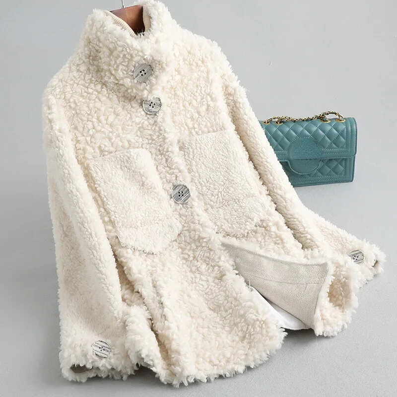 2024 modny zimowy płaszcz z prawdziwego wełna z owcy strzyżonej damski na co dzień 100% wełniane kurtki futra damskie Casaco Feminino ZT107