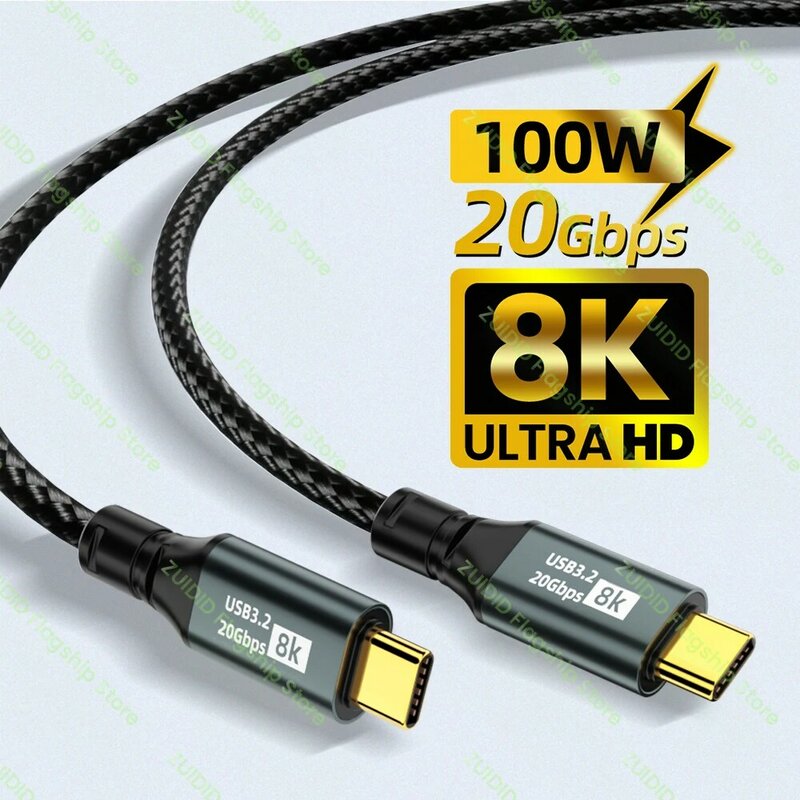 Cable USB 3,2 PD100W para iPhone 15 Pro Max MacBook Samsung 2/3m, Cable ThunderBolt 3 tipo C a tipo C, 8K @ 60Hz, USB-C