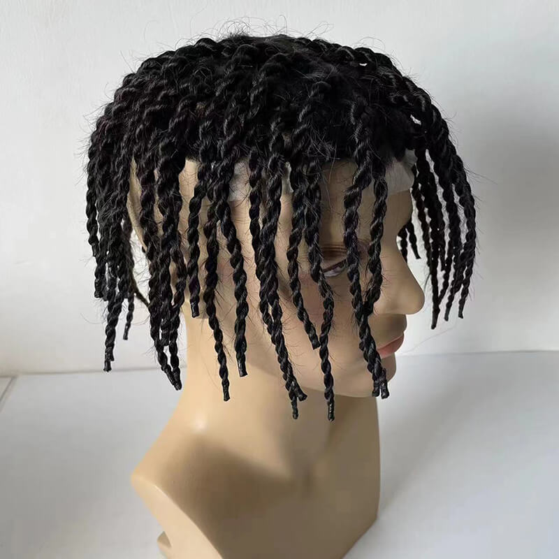 6" Knotted PU Twist Crochet Braids Toupee For Men Male Hair Prosthesis Afro Human Hair Men's Capillary Prothesis Durable Man Wig