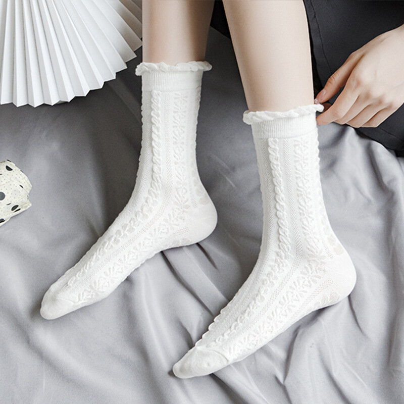 Białe skarpety damska letnia JK koronkowe skarpety podkolanówki cienka Ins modna urocza moda japońska sprzedaż hurtowa Zhuji