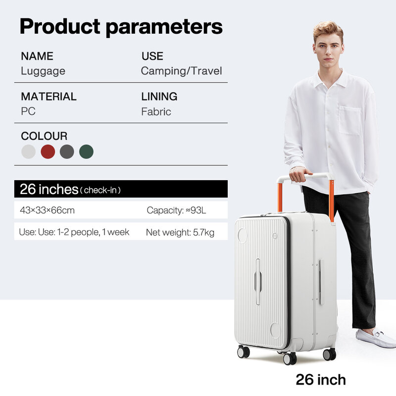 Mixi-Bagagem de rodas de rolamento para homens e mulheres, verificada, 26 ", mala hardside, lindo punho largo, malas de viagem, novo design