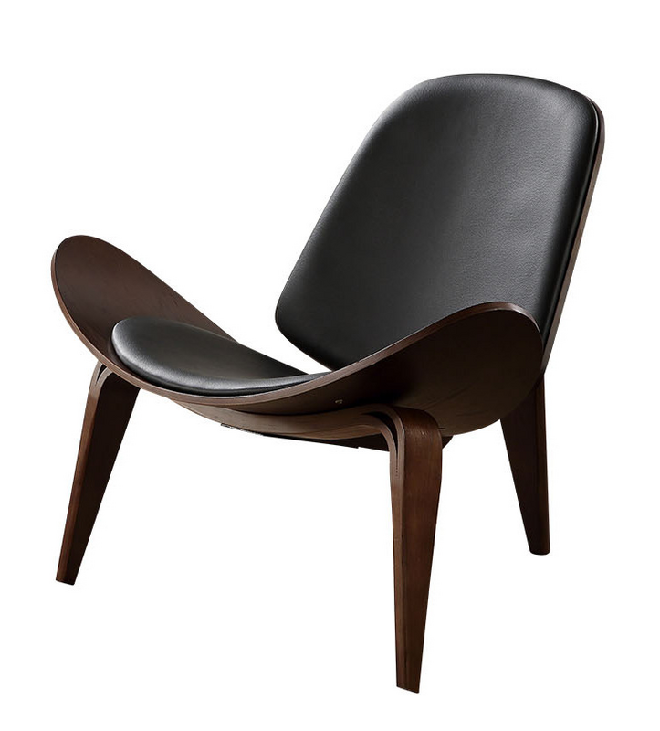 Kayu padat kualitas tinggi kursi berkaki tiga Ash kayu lapis hitam kulit imitasi furnitur ruang tamu kursi santai Modern