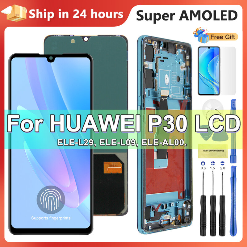P30จอ LCD สำหรับ Huawei ของแท้ ELE-L09 ELE-L29 P30 TL00 AL00จอ LCD ชุดประกอบดิจิไทเซอร์แบบสัมผัสพร้อมลายนิ้วมือ