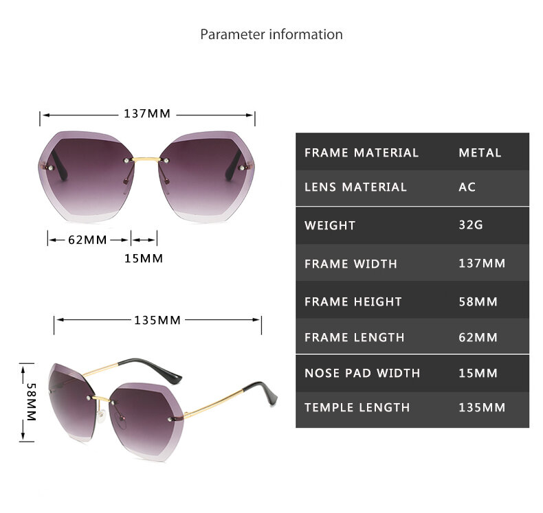 2023 New Fashion Brand Design Vintage Rimless Pilot Sunglasses Women Men Retro Cutting Lens Gradient Sun Glasses Female UV400