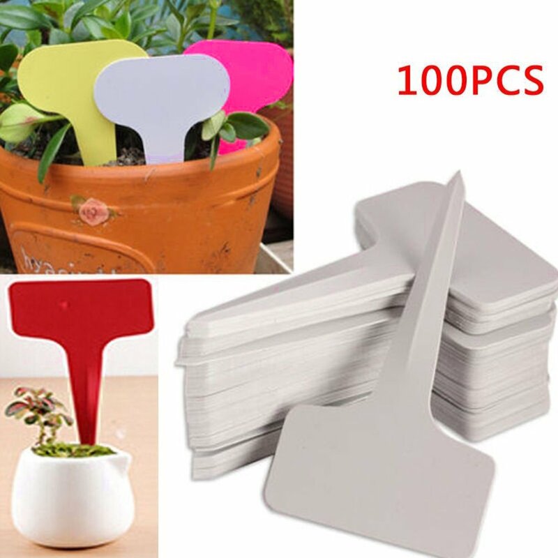 Colorful 100Pcs Plastic T-type Garden Tags Ornaments Plant Flower Label Nursery Thick Tag Markers For Plants Garden Decoration