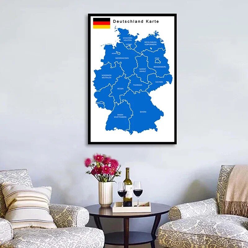 59*84Cm Peta Jerman Dalam Poster Seni Dinding Jerman Peta Politik Lukisan Kanvas Non-woven Dekorasi Rumah Perlengkapan Sekolah