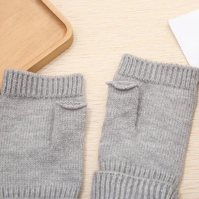 Guantes de medio dedo para mujer, pulsera de lana cálida, sin dedos, para estudiantes, con pantalla táctil, para otoño e invierno, T214, novedad de Corea