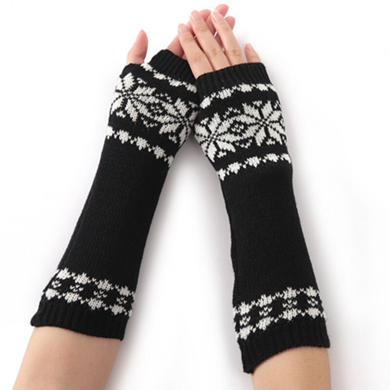 Winter Fingerless Gloves Womens Vantage Christmas Wrist Warmer Korean Warmer Xmas Snowflake Jacquard Mitten Gloves Punk Gloves