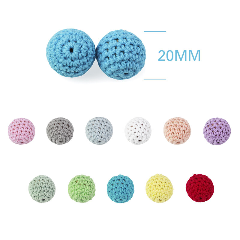 20mm 10pc/Lot  Crochet Round Wooden Beads Baby Teething Beads for Pacifier Chain Necklace Bracelet  DIY Accessories BPA Free