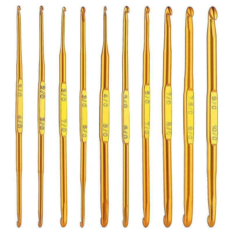 Alumínio Double End Crochet Ganchos, Multisize Gold Knitting Needles, Yarn Weave Tool, Cachecol, Novo