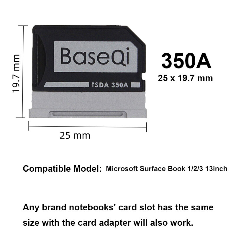 Completamente escondido para microsoft surface book3 13.5 polegadas baseqi micro sd adaptador de superfície book1/2 13.5 polegadas alumínio minidrive 350a