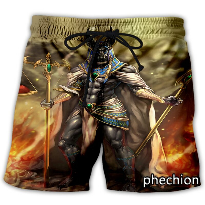 Phechion-pantalones cortos deportivos para hombre y mujer, ropa de calle informal con estampado 3D de Faraón Anubis, holgados, L86