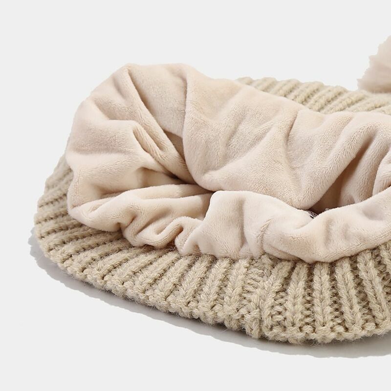 Sarung tangan rajut wanita, musim dingin hangat topi syal sarung tangan Set kebutuhan warna Solid rajutan topi Beanie peregangan sarung tangan perempuan