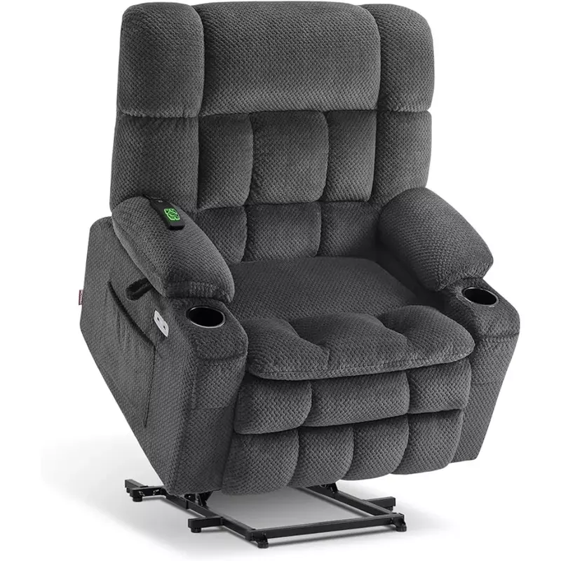 Dual Motor Power Lift Cadeira reclinável, Sofá com massagem e calor para idosos grandes, Cinza escuro, posição infinita, tecido de sofá