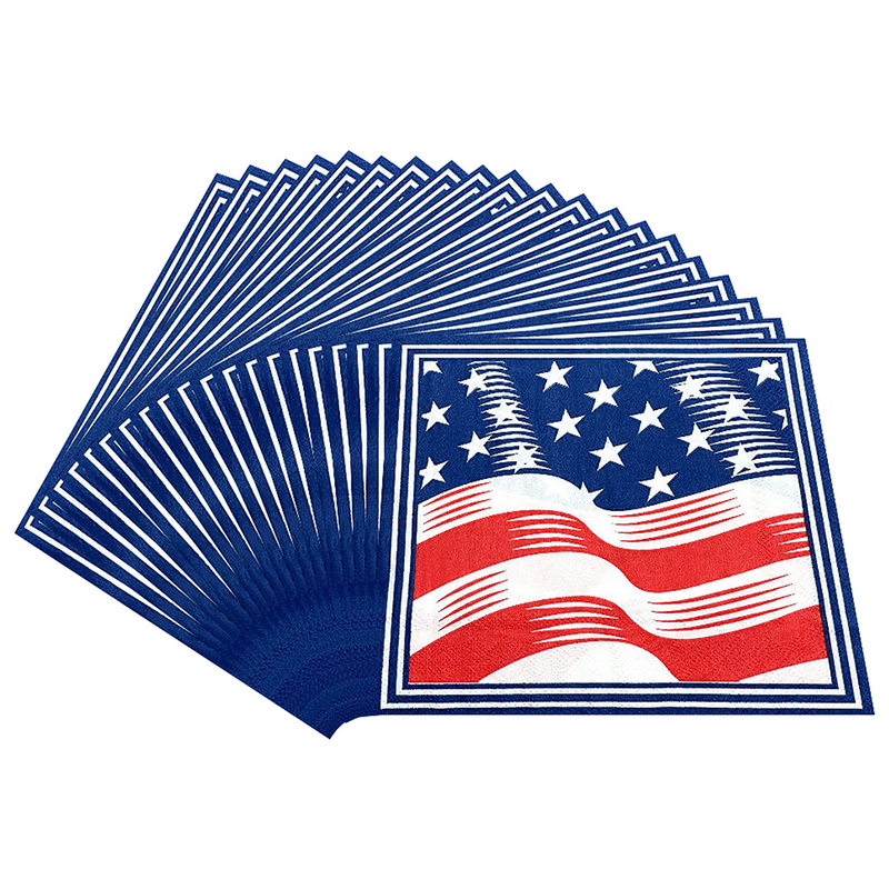 Bandera Americana de 40 piezas, diseño de casa, papel de seda para mesa, servilletas doradas decorativas, banderas americanas