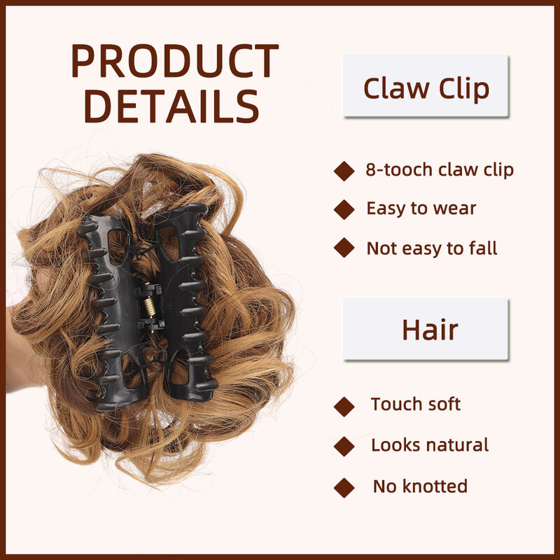 LUPU Synthetic Chignon Messy Bun Claw Clip in Hair Piece Wavy Curly Hair Bun Ponytail Extensions Scrunchie Hairpieces for Women