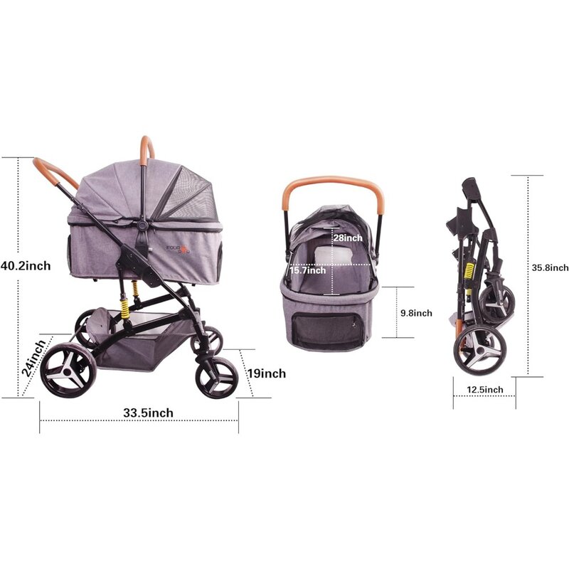 Pet stroller, maximum 55 pound folding lightweight dog stroller, 600D linen waterproof and breathable, 360 ° universal wheels