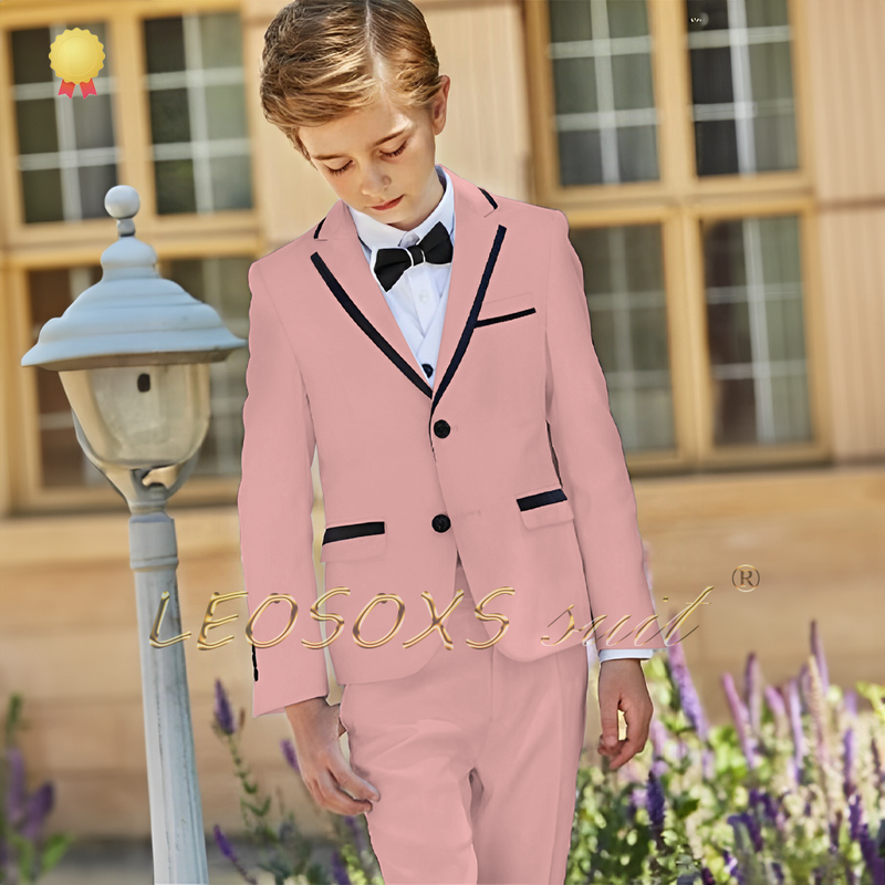 Traje de moda para niños, conjunto de 2 piezas con cuello cubierto negro, chaqueta y pantalón de 2 botones, vestido para niños de 2 a 16 años