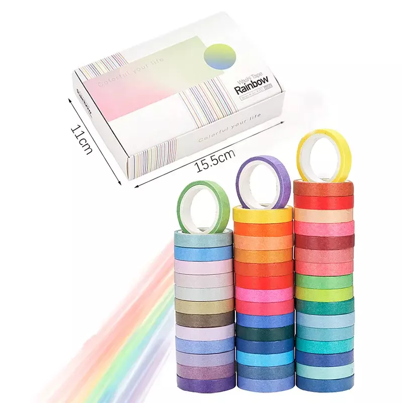 60 Stks/set Basic Effen Kleur Washi Tape Rainbow Masking Tape Dagboek Scrapbook Decoratieve Plakband Sticker Gift Briefpapier