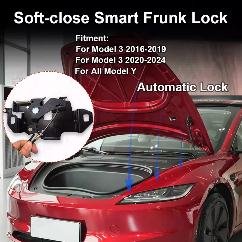 Trava de sucção elétrica frontal para Tesla, Atualização 2.0, Smart Front, Modelo 3, Modelo Y, Absorção de fechamento suave automático, Acessórios de carro