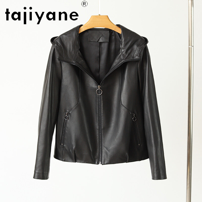 Tajiyane-casaco de pele de carneiro feminino, jaqueta curta de couro real, casacos casuais, roupas de alta qualidade, 2024
