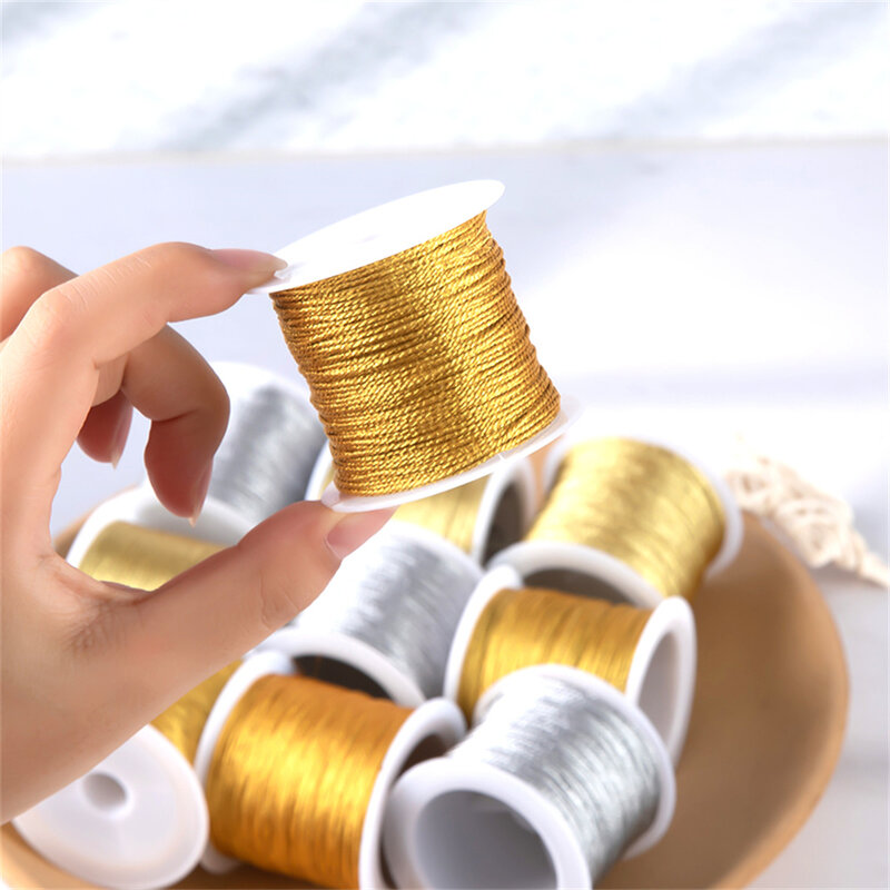 Cuerda de macramé trenzada para fabricación de joyas, hilo dorado/plateado, pulsera, collar, borlas, abalorios, Shamballa