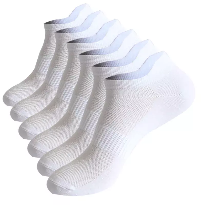 6 Pairs Men Socks New Plus Size Sports Ear Mesh Spot Student Running Solid Color Cotton Boat Ankle Socks