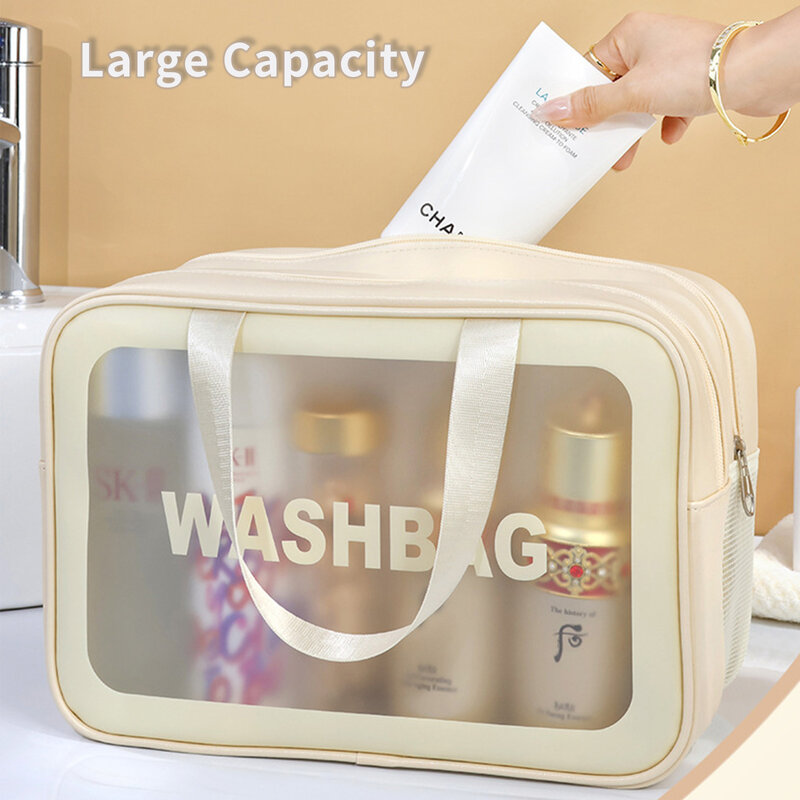 2層乾湿分離ウォッシュバッグ トイレタリーバッグ 化粧品収納 大容量 軽量 ポータブル 洗面道具 入れ 透明 旅行 出張 温泉バッグ