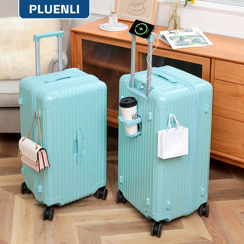 PLUENLI Zipper Suitcase Charging Multifunctional Trolley Case College Student Luggage Large Capacity Sports Box