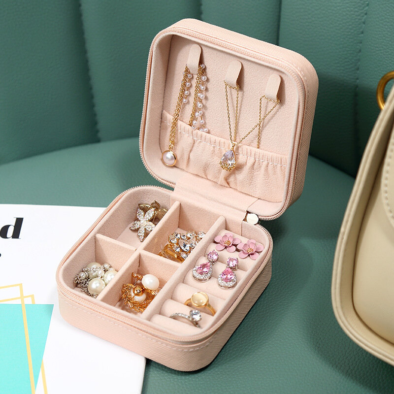 Mini scatola portaoggetti portatile per gioielli Organizer da viaggio custodia per gioielli orecchini in pelle collana anello espositore per gioielli