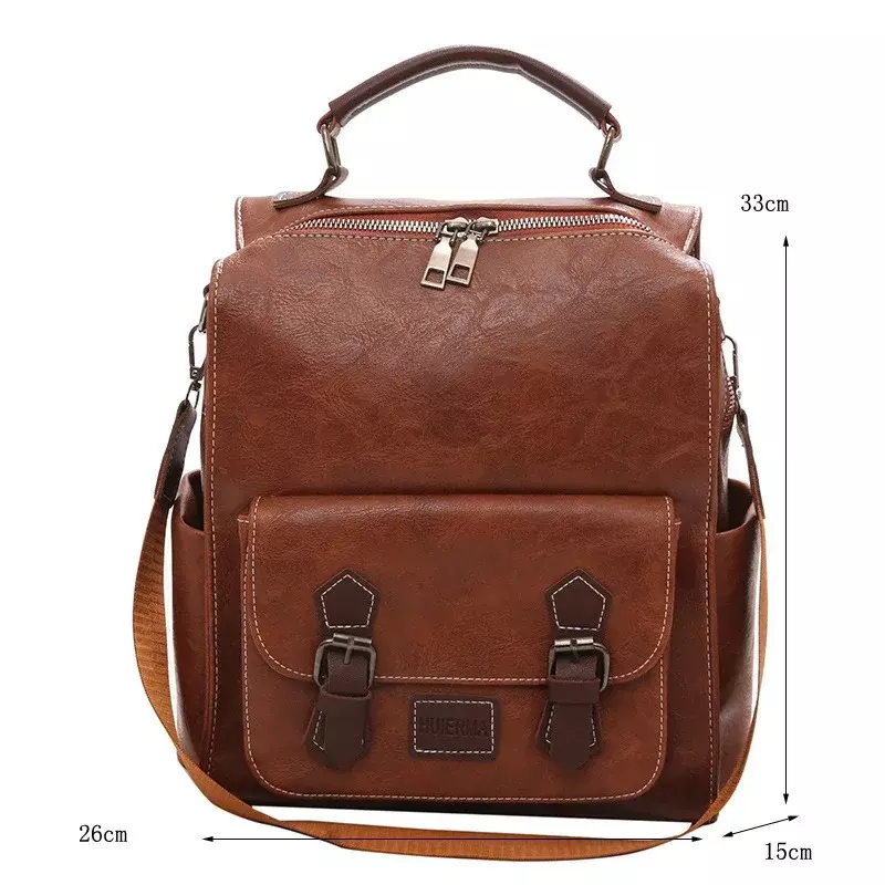 PU Leather Convertible Backpack Crossbody Bag Women Vintage Casual Daypack Large Capacity Travel Backpack Student School Bag
