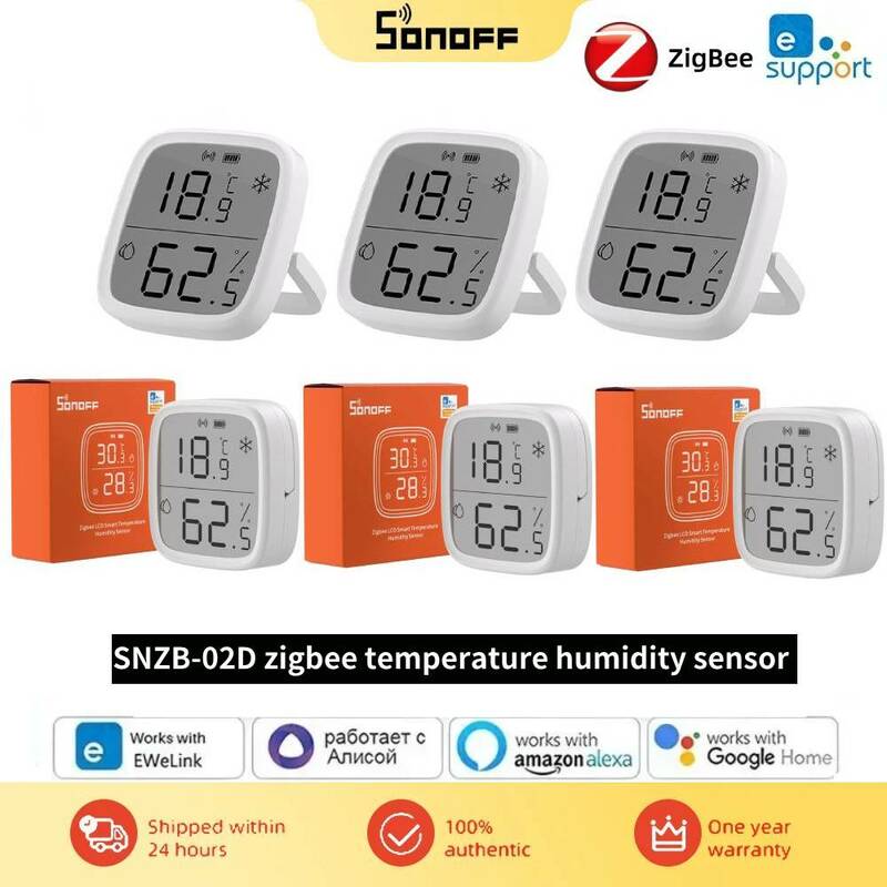 SONOFF-Sensor de umidade e temperatura, tela LCD, aplicativo Ewelink, monitoramento em tempo real, trabalho com Alexa, Google Home, SNZB-02D, Zigbee 3.0