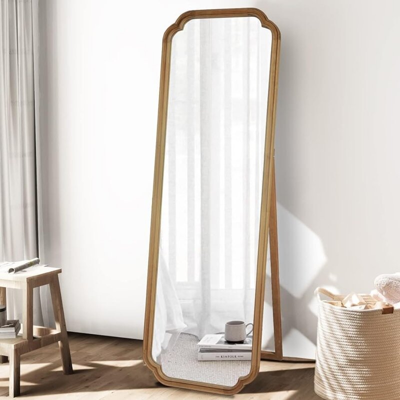 Bodenlanger Spiegel für Schlafzimmer rustikaler Holzrahmen Bodens piegel gelehnt oder an der Wand hängen Ganzkörper spiegel großes LED-Licht