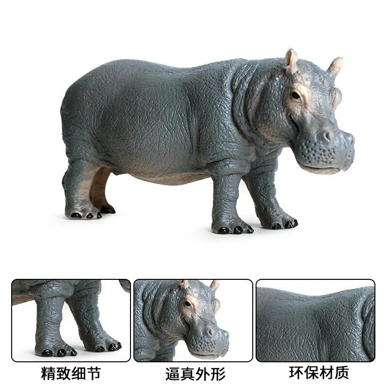Crianças ciência e educação simulação sólido estático animal modelo ornamentos hipopótamo animais selvagens brinquedos de plástico