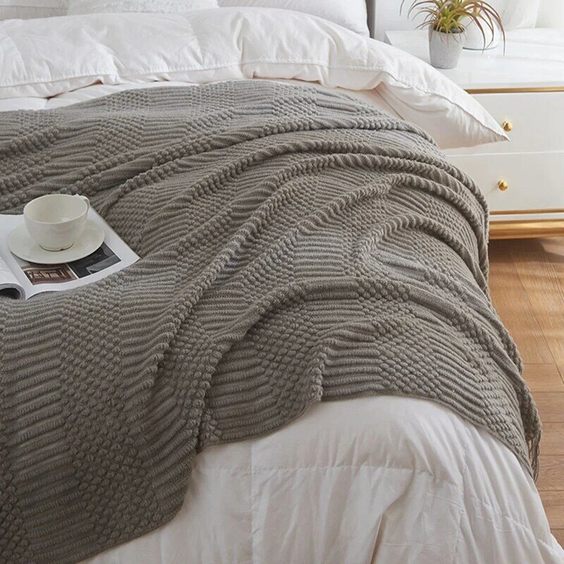 タッセル付きニット毛布,ソファやソファ用の超ソフトチェック柄,家庭用の装飾が簡単