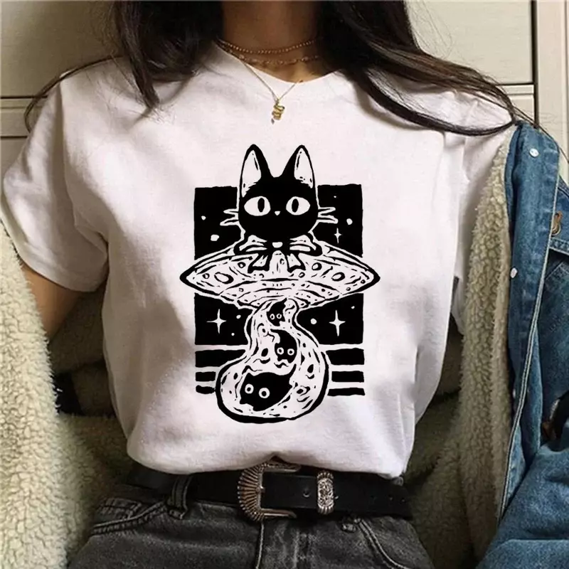 Kawaii Cat Dog Graphic Women Tops Japanese Y2k Preppy Style Tees Funny Kittens Puppy Print Streetwear Korean Fashion T-shirts