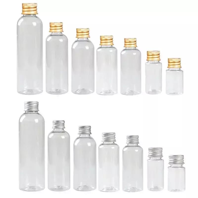 Botol plastik Mini 5ml-250ML, wadah kosmetik untuk krim Lotion, botol kecil sampel portabel, tutup sekrup aluminium, 10 buah