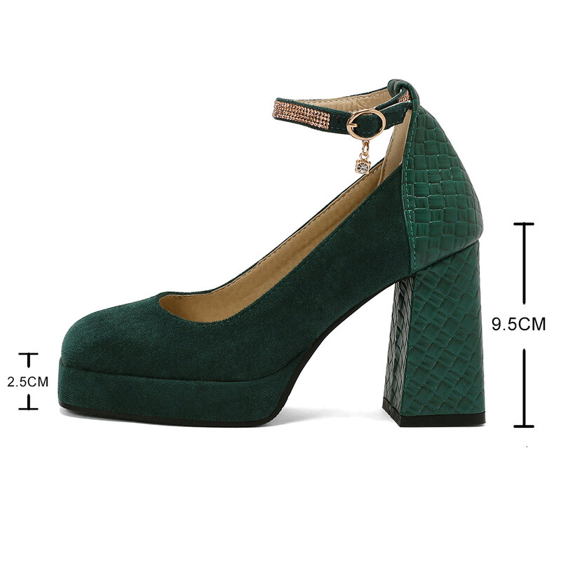Punk Platform High Heels Women's  Ankle Strap Mary Janes Shoes Woman Luxury Green Beige block Heeled Party Shoes Chunky Pumps