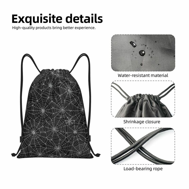 Mochila con cordón y patrón de tela de araña para hombre y mujer, bolsa de compras portátil, saco deportivo para gimnasio