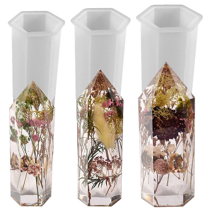 Cetakan silikon kerucut heksagonal DIY cetakan cor epoksi kristal Faux kuarsa cetakan bunga pembuatan lilin Dekorasi Rumah